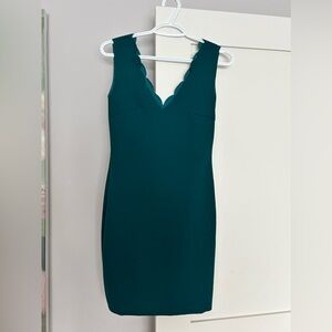 Green scalloped neck line dress